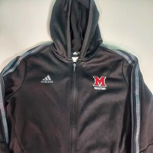 ADIDAS CLIMAWARM Size L Mens‎ Black Full Zip Hood Fleece Lined Athletic Jacket